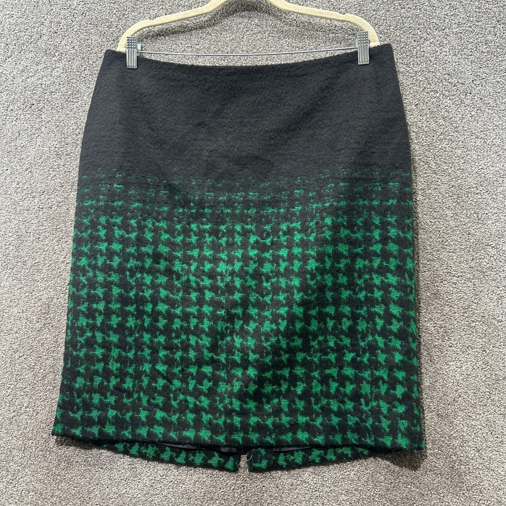 Talbots Wool Blend Pencil Skirt Womens 16 Black Green Ombre Houndstooth Office